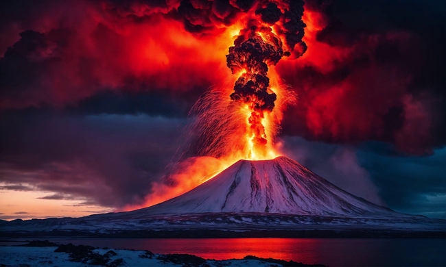 火山喷发熊熊大火摄影图片