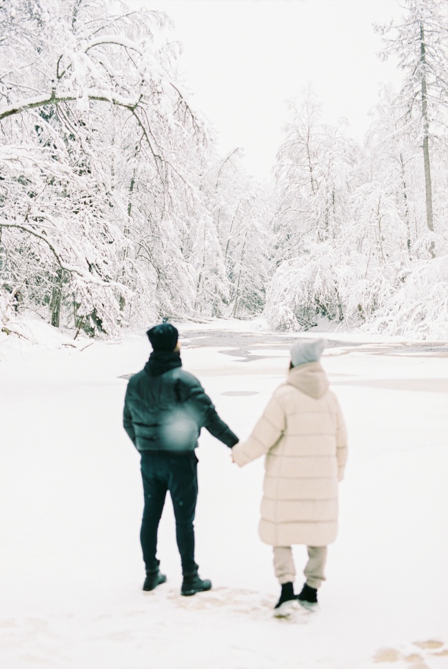 情侣雪中手牵手背影图片