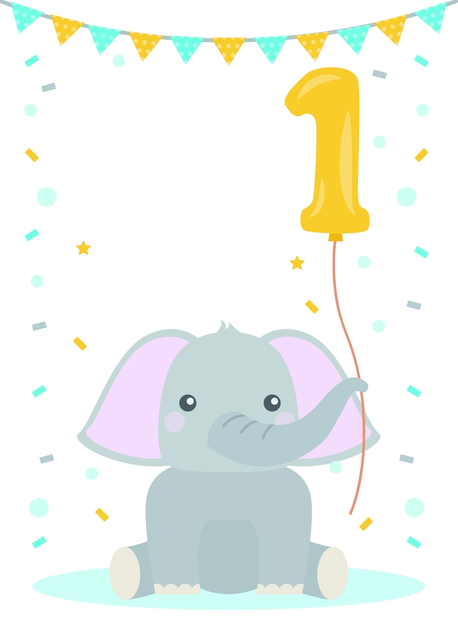 可爱卡通小象周岁生日插画图片