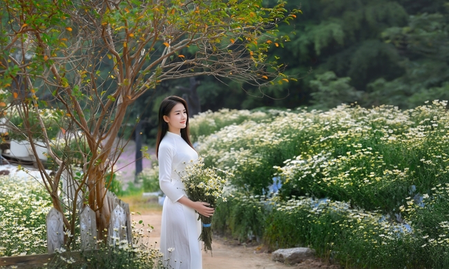 白色奥黛旗袍古典美女图片