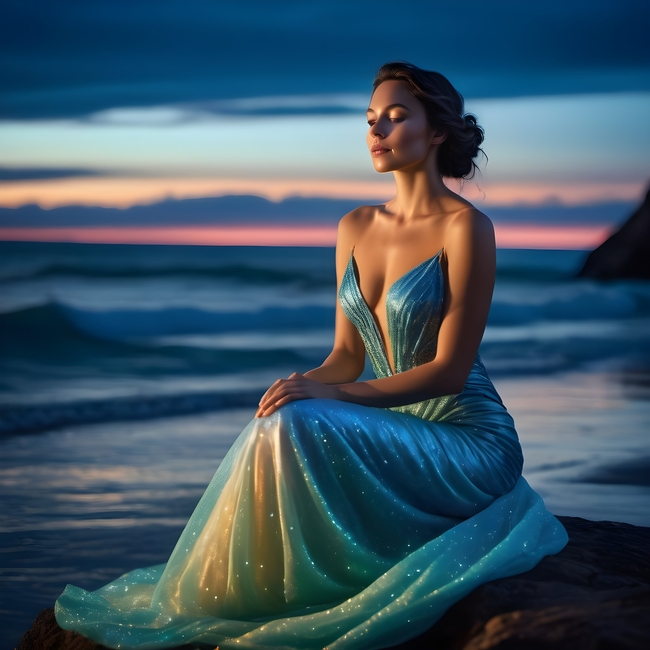 唯美黄昏海边性感美女人体摄影图片