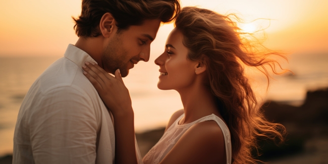 黄昏夕阳西下恋人情侣写真图片