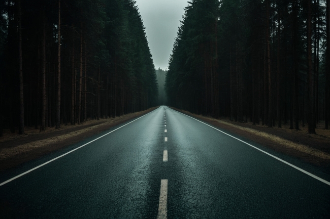凌晨树林公路摄影图片