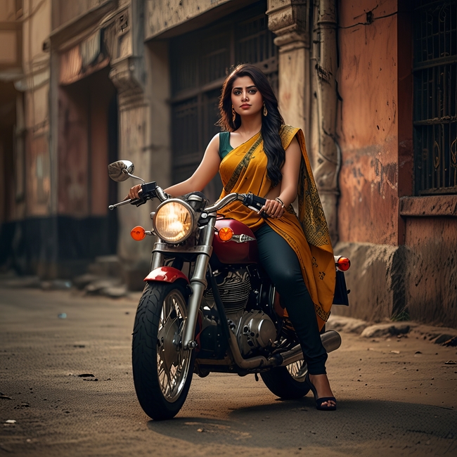 印度机车美女写真摄影图片