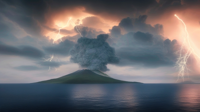 电闪雷鸣海上火山岛图片
