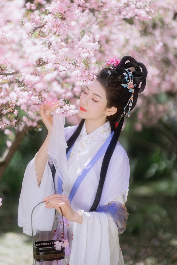 赏花的古装美女写真图片