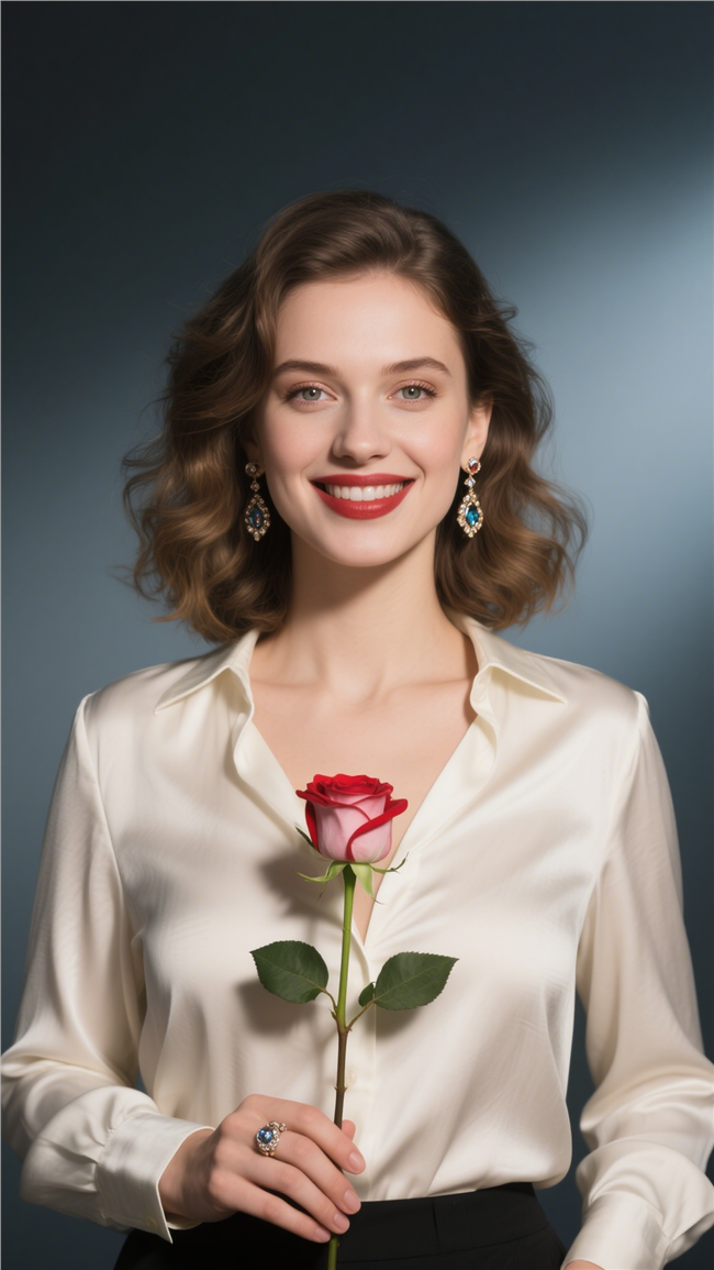 欧美中长微卷发知性美女写真图片