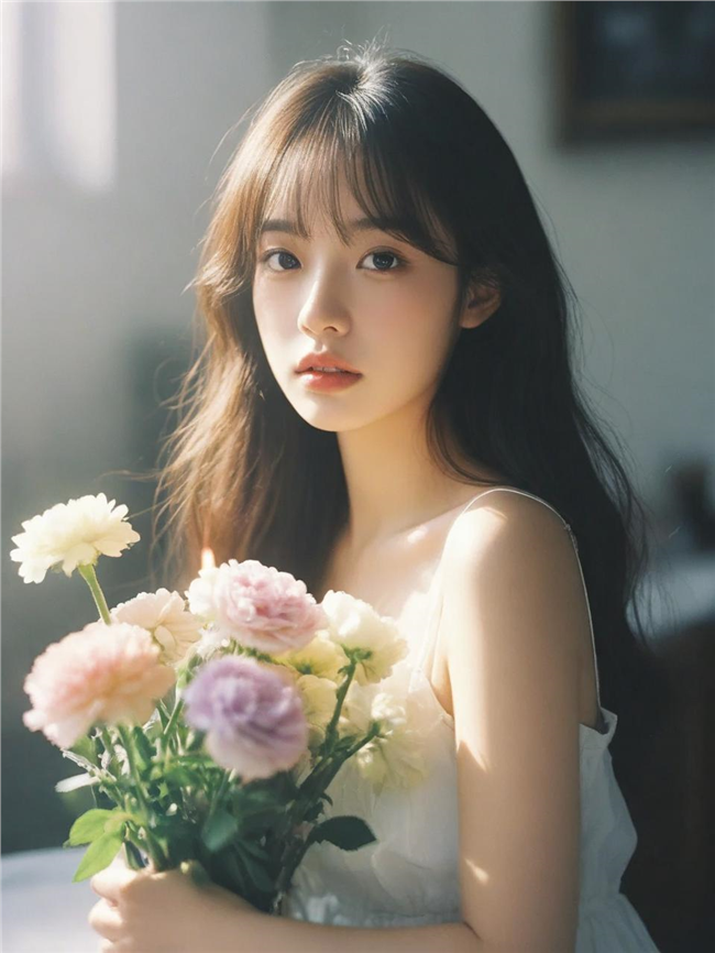 亚洲手捧花清新美女图片