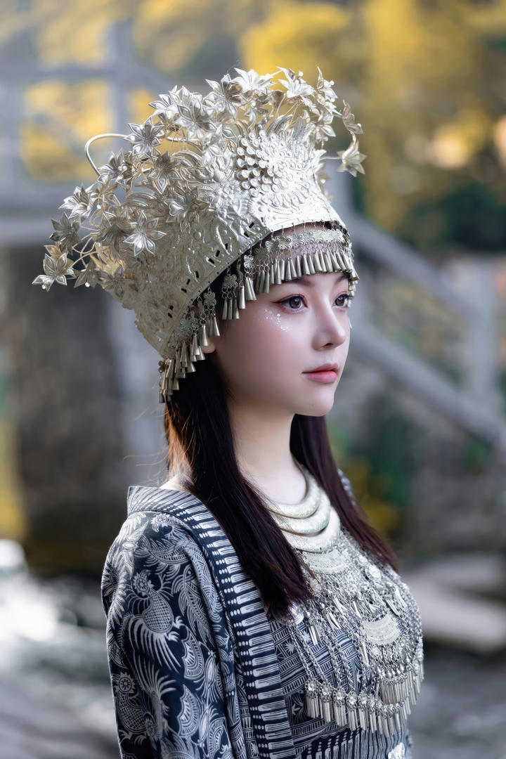 穿苗族传统服饰的极品美女模特个人艺术写真图片