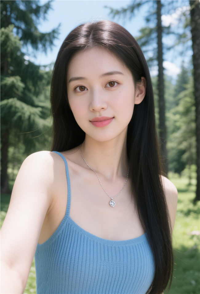 蓝色针织吊带衫小清新美女图片