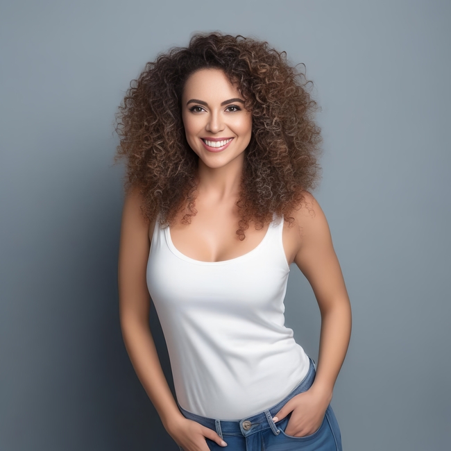 欧美爆炸头卷发白色背心性感美女图片