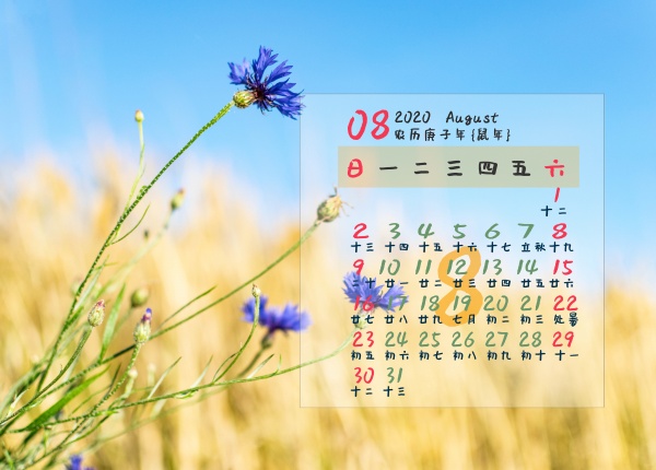 2020年8月月历图片