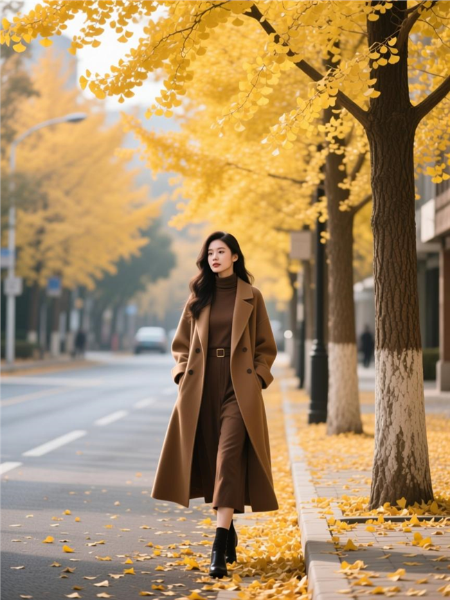 秋季时尚毛呢大衣美女穿搭写真图片
