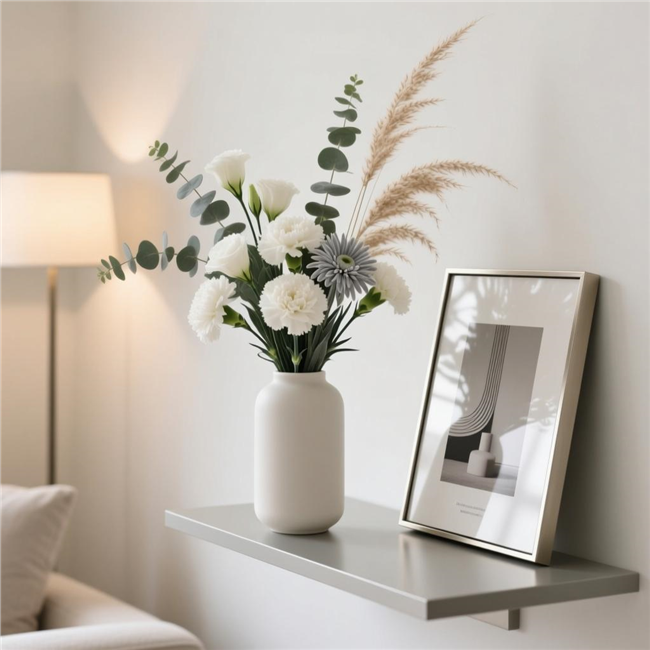 白色家居置物架插花摄影图片