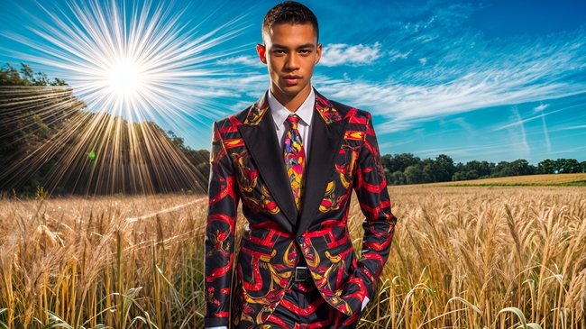 秋天阳光麦田时尚西装寸头帅哥写真图片