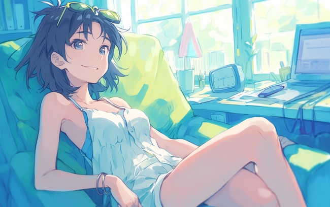 夏日清凉睡衣美女动漫插画图片