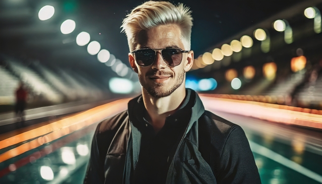 城市天桥夜景戴墨镜帅哥图片