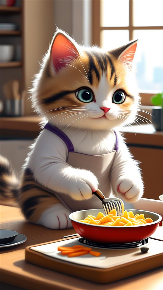 可爱拟人化猫咪做饭卡通图片