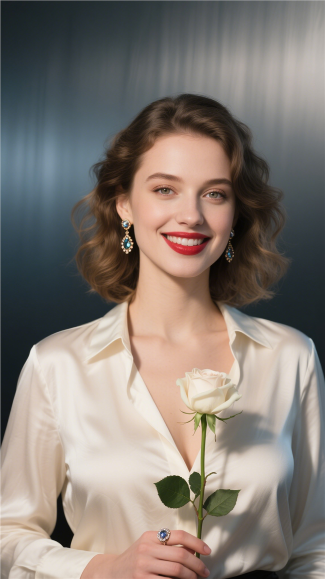 手持白色玫瑰气质欧美美女图片