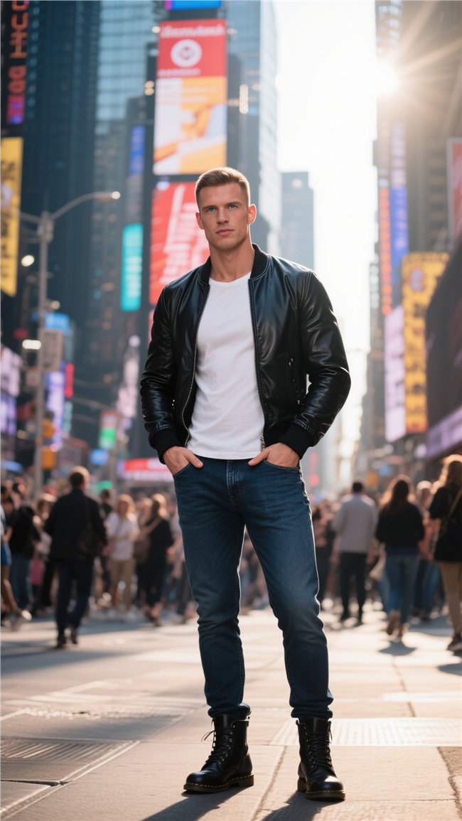 欧美街头时尚硬汉帅哥摄影图片