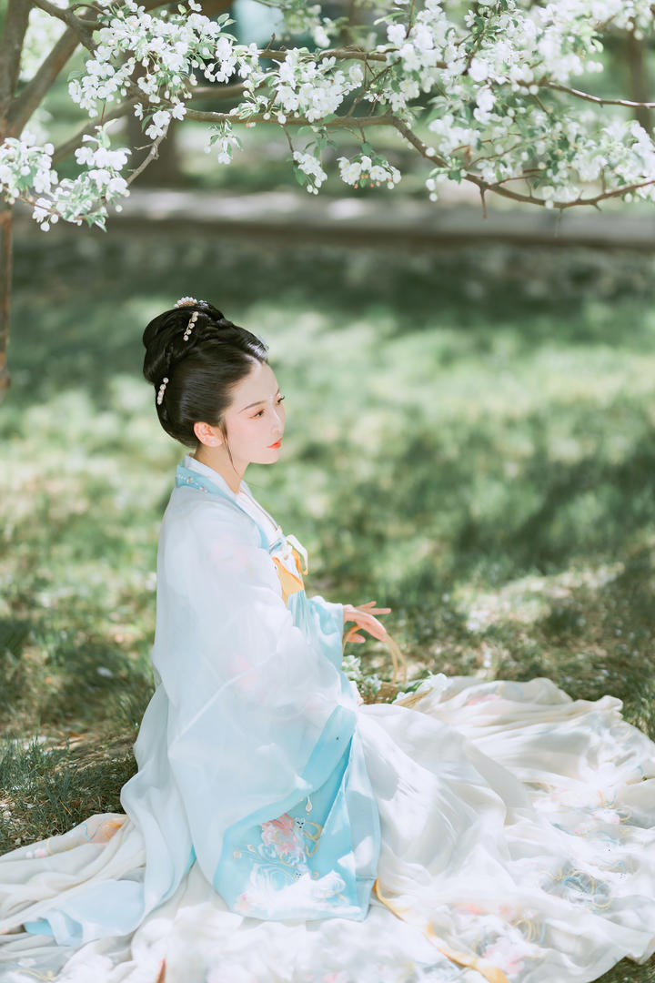 坐在草地上的高清唯美古典古装美女壁纸图片大全