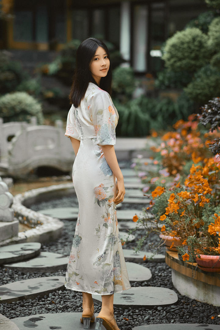 身材高挑的旗袍美女背影写真图片