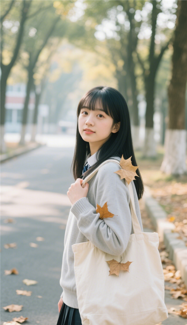 背着帆布袋的清纯学生美女图片