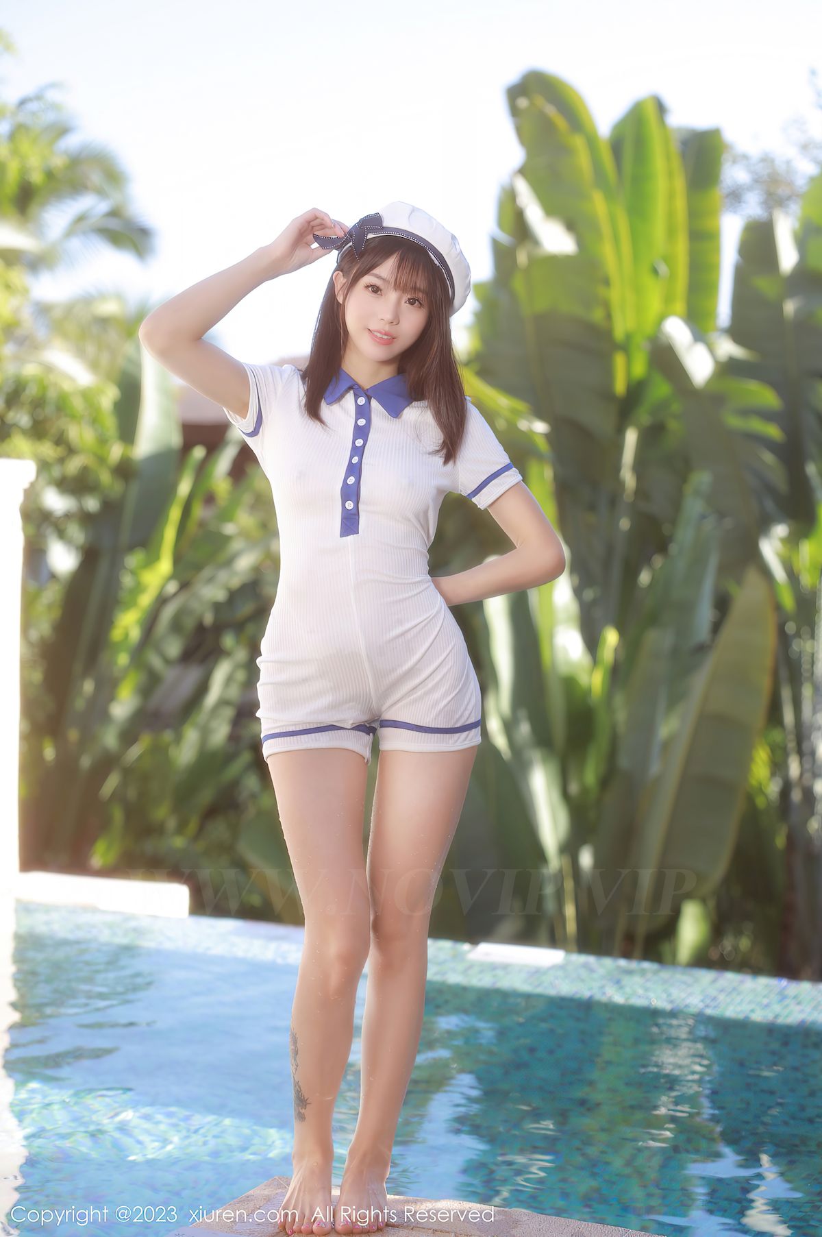 秀人网美女模特佘贝拉bella白色海军服完美身材南京旅拍