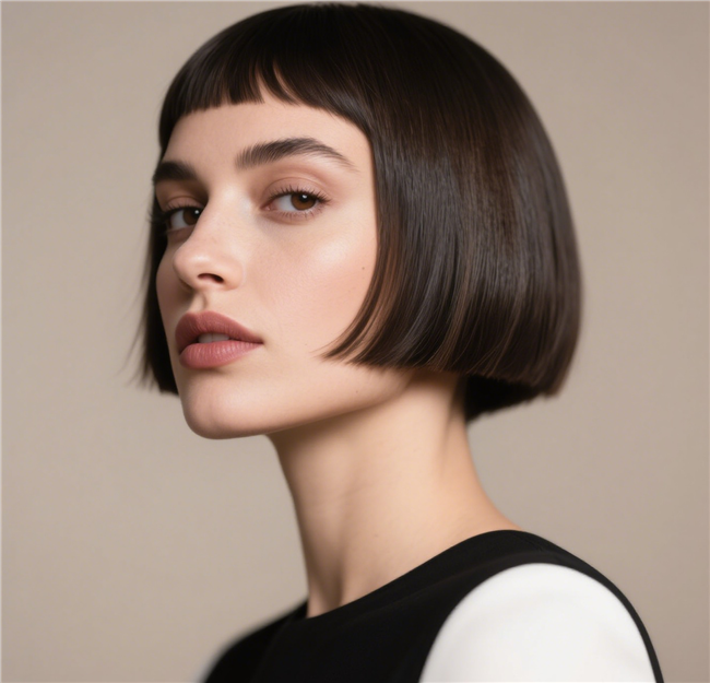 欧美时尚齐刘海直短发发型图片