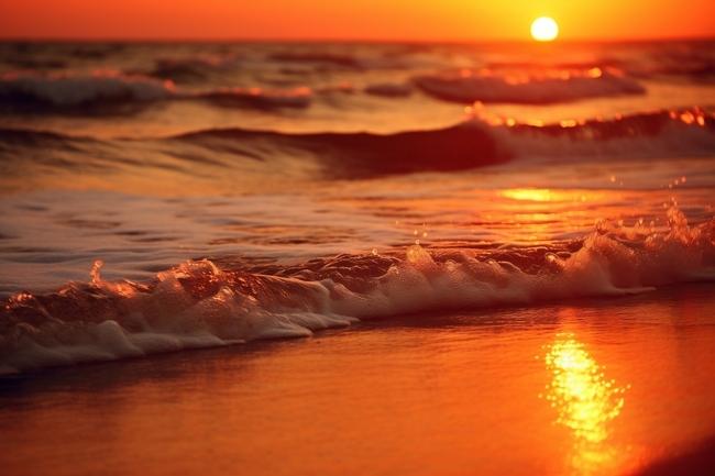 日暮黄昏大海夕阳西下摄影图片