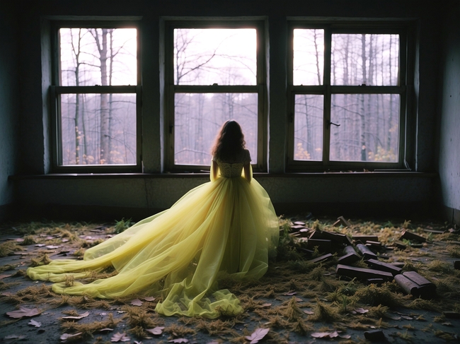 欧美颓废风黄色婚纱摄影图片