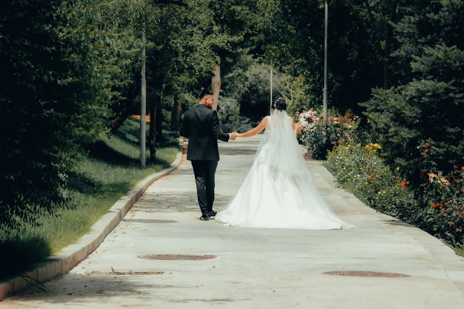 新婚帅哥美女手牵手婚纱背影写真图片