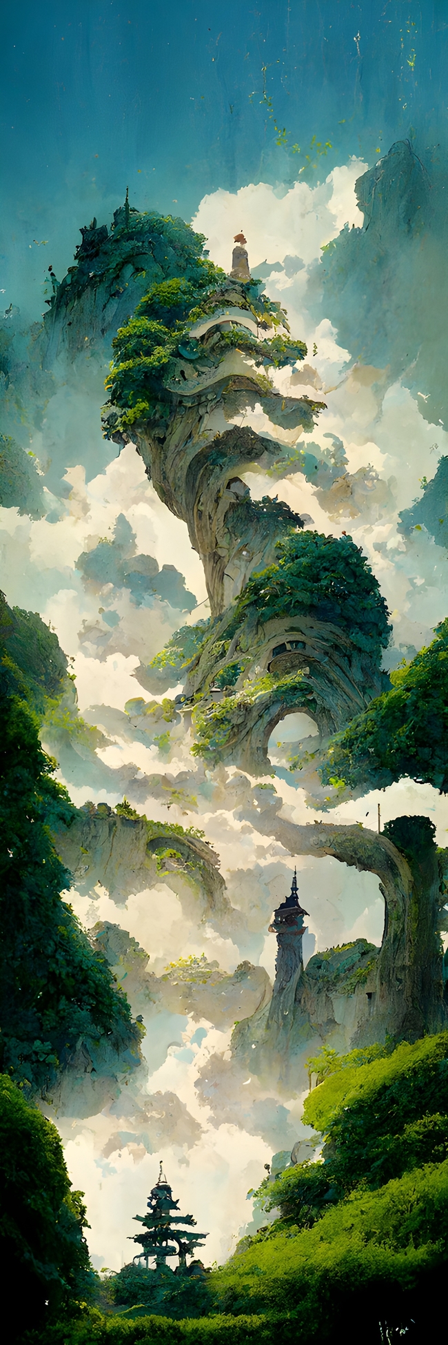 壮观山川云海风景画作品图片