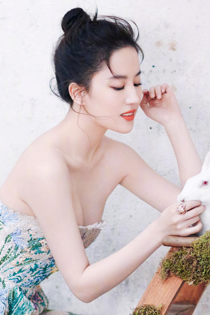 抚摸兔子的气质美女明星刘亦菲高清壁纸图片