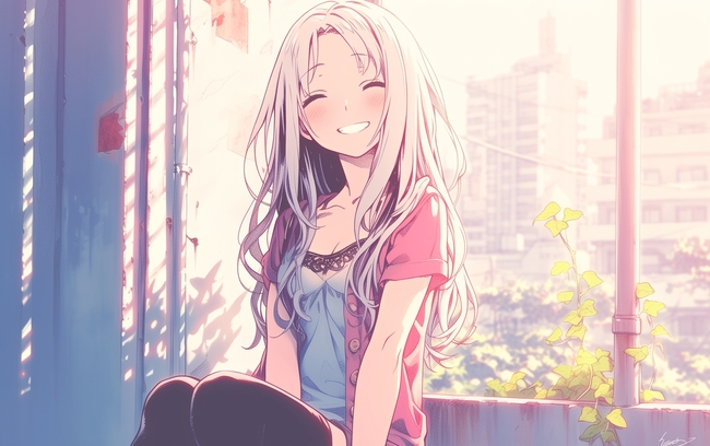 窗边甜美女孩动漫插画设计图片