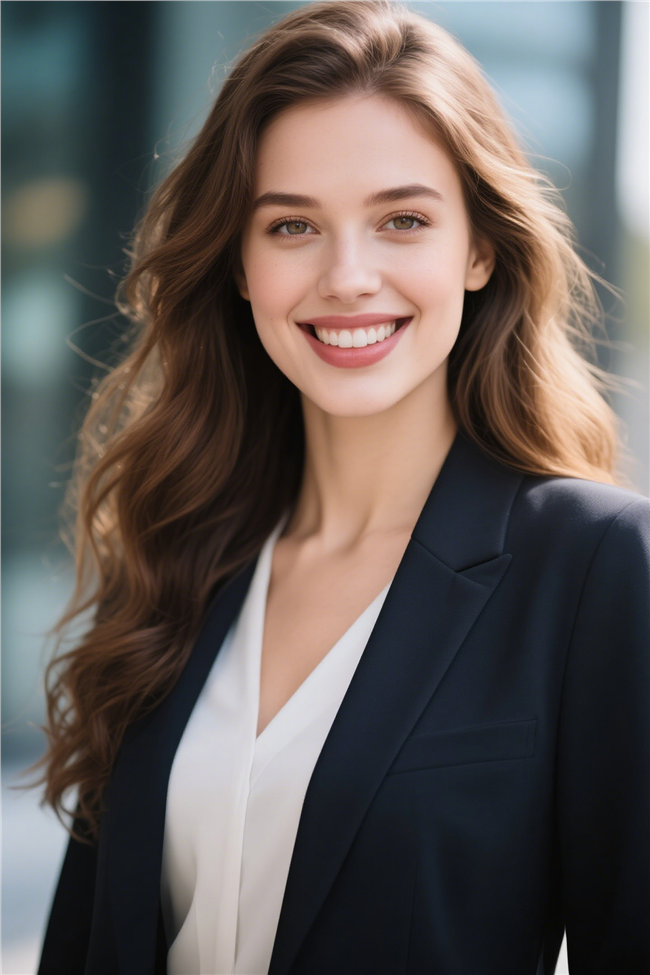 欧美黑色西装知性微笑美女图片