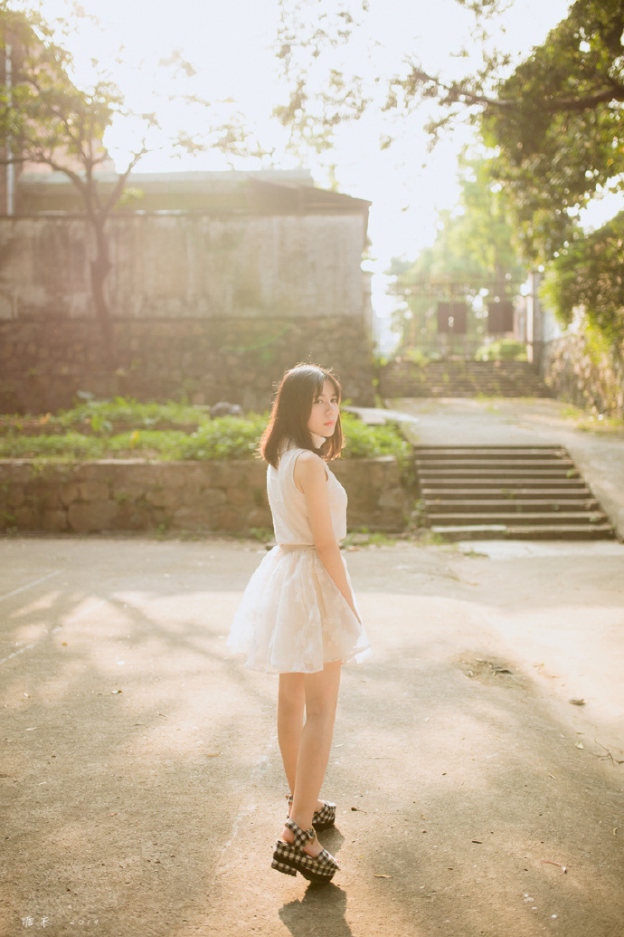 温暖阳光下的摄影女孩