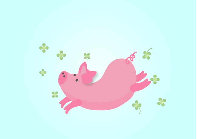 幸运草粉色小猪卡通插画图片