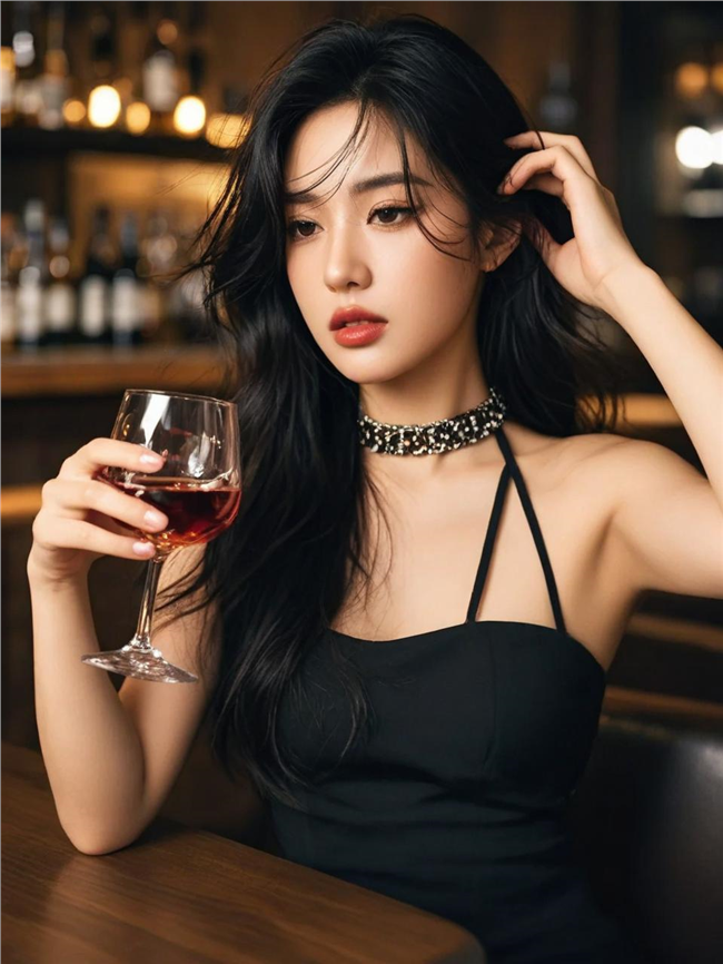手持红酒杯的性感辣妹装美女图片