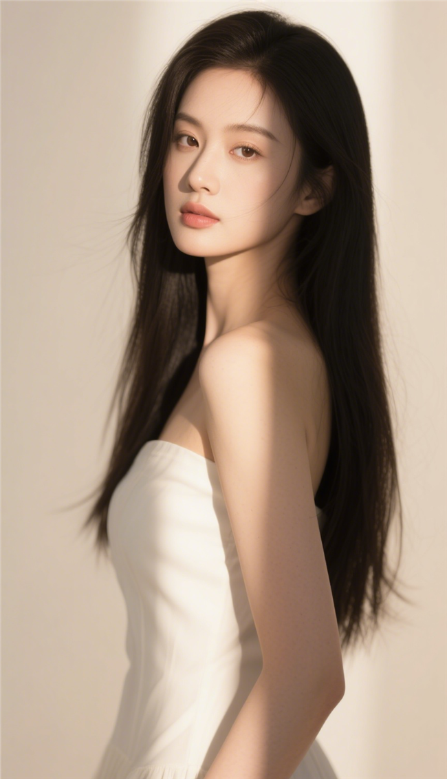 亚洲时尚性感抹胸白裙美女图片