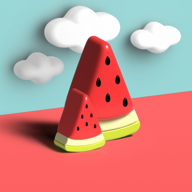 可爱立体西瓜3D模型图片