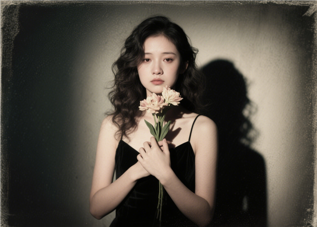 光影艺术手捧花性感女人摄影图片