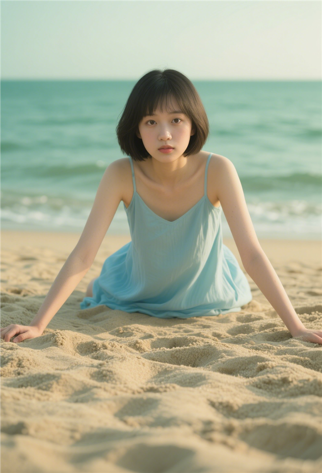 夏日海滩小清新美女摄影图片
