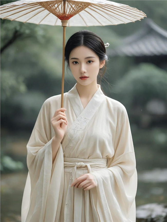 烟雨江南白色古装服饰美女写真图片