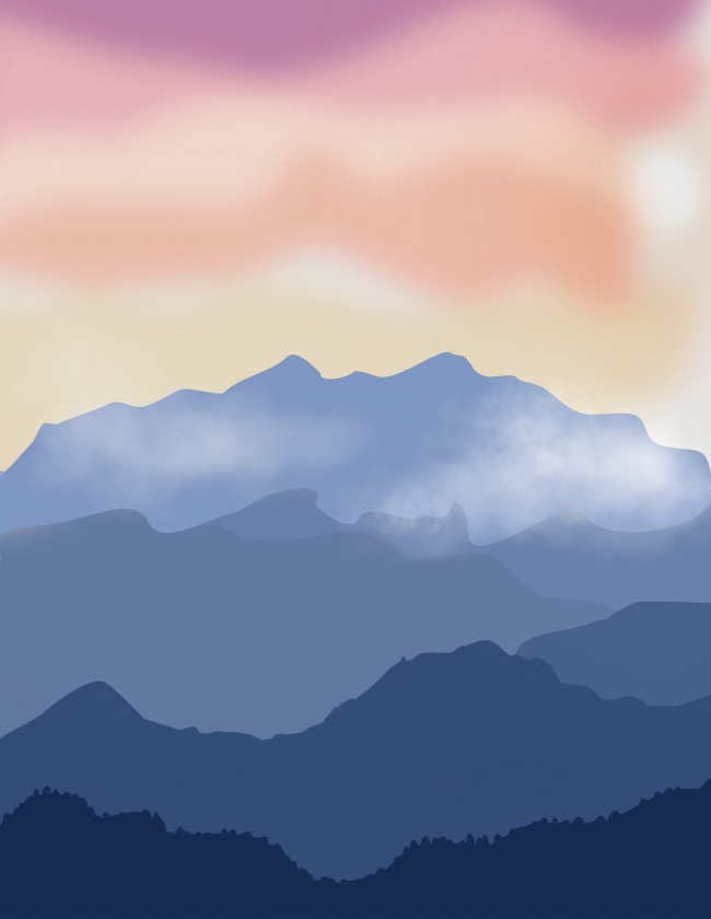 水彩底蕴山脉天空背景图片