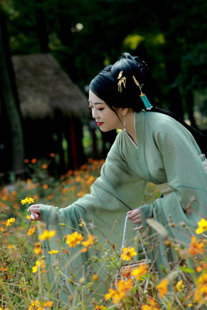 摘花的风韵犹存的古装成熟美女艺术写真图片