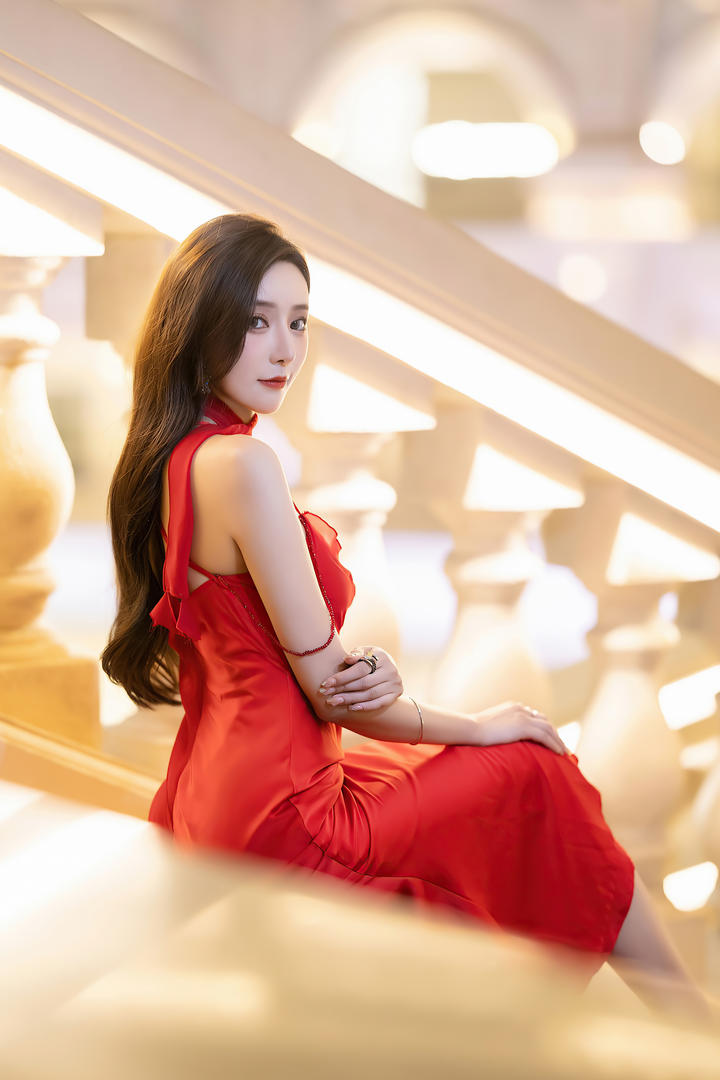 秀人美媛馆红裙子美女国模私拍摄影图片高清