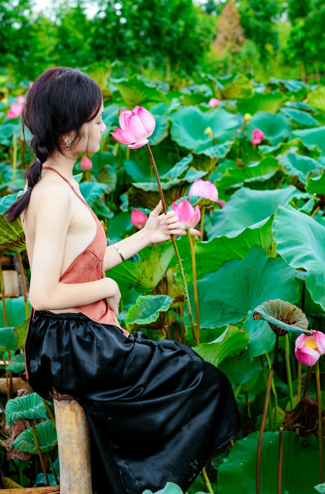 夏日唯美荷塘美女西西艺术写真图片