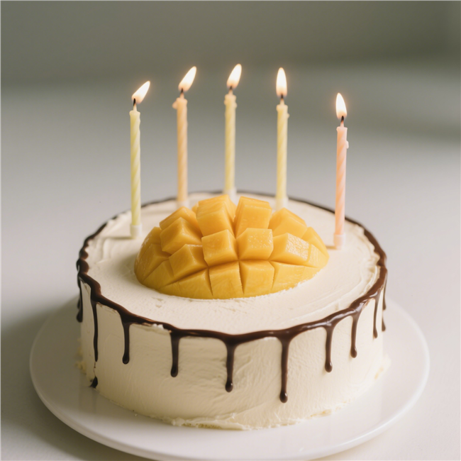 芒果奶油生日蛋糕图片
