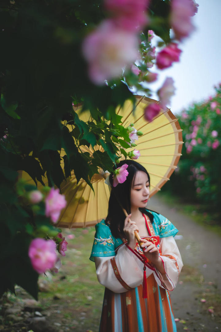 撑着雨伞的唯美古装汉服美女艺术写真图片